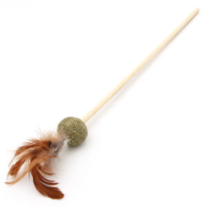 Boule d'herbe à chat cataire en plumeau avec plumes