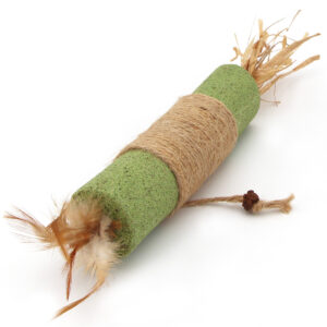 Bâton de cataire maxi pour chat avec plumes, raphia, ficelle et fruit de matatabi