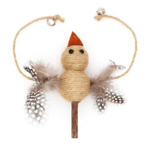 Oiseau en corde avec matatabi, plumes et grelots pour chat