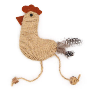 Poule en corde avec matatabi et plumes pour chat