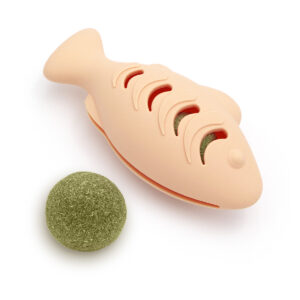 Jouet poisson en caoutchouc diffuseur de cataire et distributeur de croquettes pour chat